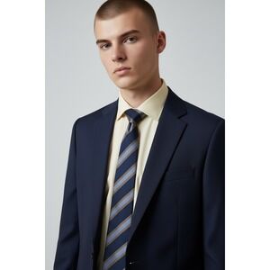 Vintage Giorgio Armani Silk Italian Navy Blue Gold Stripe Silk Mens Necktie